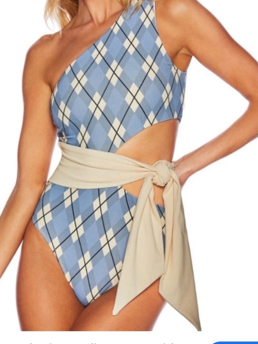 Beach Riot Carlie Cutout Side Tie One Piece Swimsuit Blue Argyle